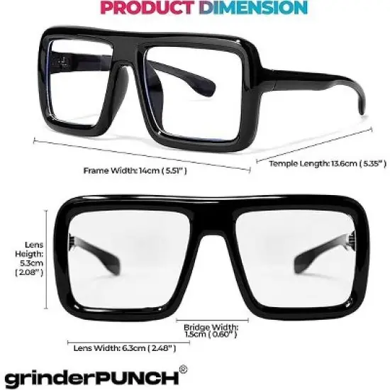 grinderPUNCH Oversized Square Frame Clear Lens Glasses  Bold Fashion Eyewear for Costume & Everyday Style image {5}