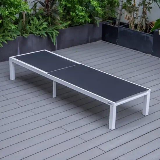 LeisureMod Marlin Patio Sling Chaise Lounge Chair in White Aluminum, Weather-Resistant Adjustable Recliner for Poolside, Deck, Balcony, or Garden Use image {4}