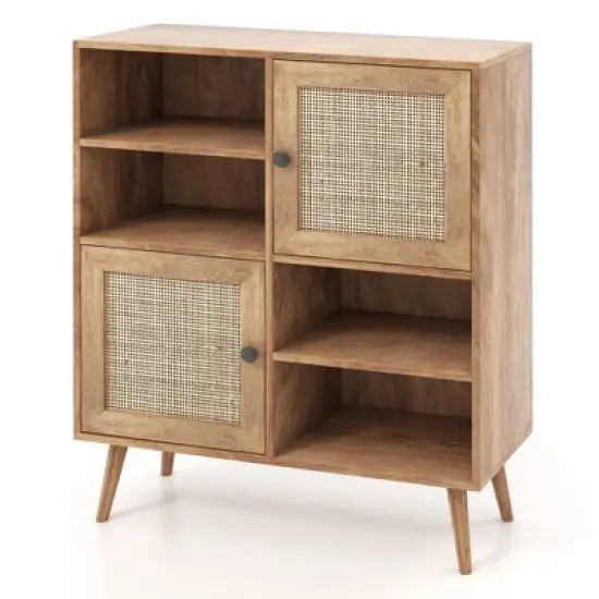 Costway Rattan Buffet Sideboard Accent Storage Cabinet Coffee Bar Cabinet Doors Cubbies image {9}