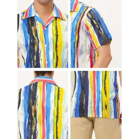 Lars Amadeus Men's Summer Irregular Printed Camp Collar Short Sleeves Button Down Hawaiian Shirt image {5}