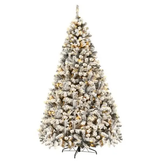 Costway 6ft/7.5ft/9ft Pre-Lit Premium Snow Flocked Hinged Artificial Christmas Tree with 250 Lights/450 Light/550 Lights image {12}