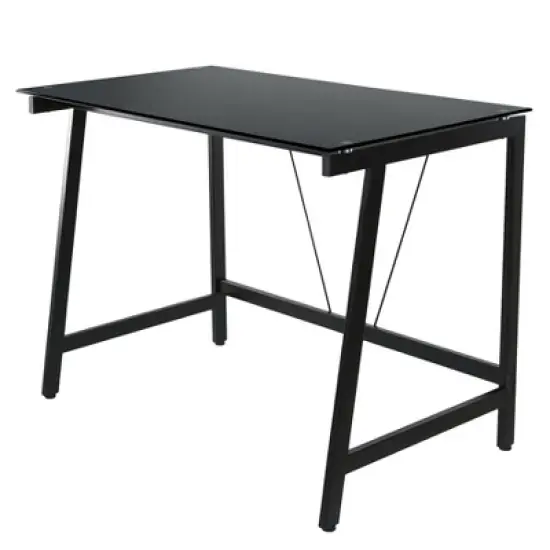 Contemporary Glass Writing Desk, Steel Frame - Onespace image {10}