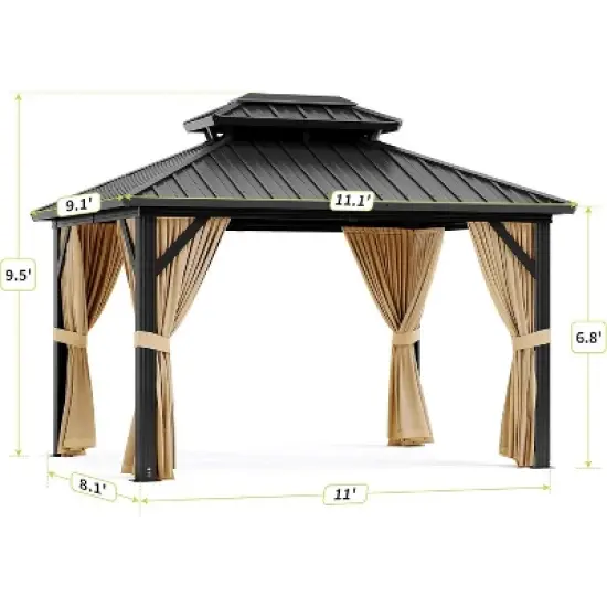 Aluminum Hardtop Gazebo 10x12FT, Outdoor Double Roof Canopy with Curtains and Netting for Garden, Metal Tent, Aluminum Frame Permanent Pavilion image {6}