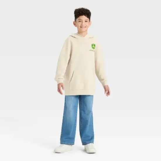 Boys' John Deere Front and Back Oversized Hooded Fleece Sweatshirt - Tan image {3}