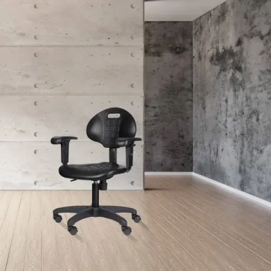 16"-21" Adjustable Height Polyurethane Task Office Chair with Arms Black- Hampden Furnishings image {18}