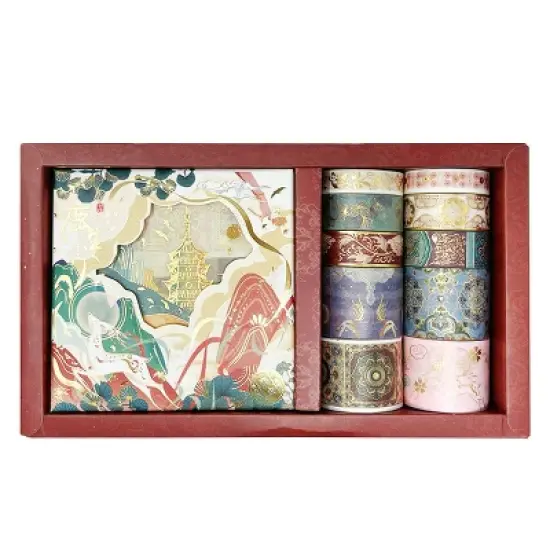 Wrapables Decorative Gold Foil Washi Tape and Sticker Set for Stationery, Diary, Card Making (10 Rolls & 10 Sheets) image {22}