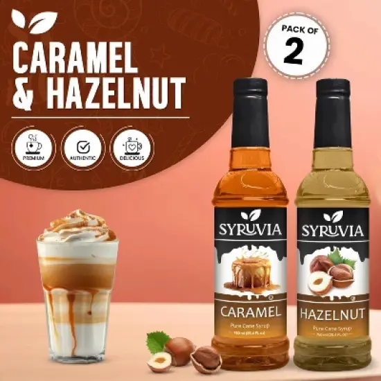Syruvia Coffee Flavors Variety Pack: Caramel & Hazelnut 25.4 fl oz Syrup image {1}
