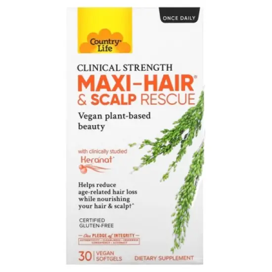 Country Life Maxi-Hair & Scalp Rescue, Clinical Strength, 30 Vegan Softgels image {4}