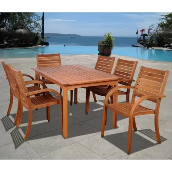 Arizona 7pc Patio Eucalyptus Wood Dining Set - International Home Miami image {5}