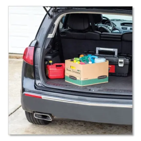 Bankers Box STOR/FILE Medium-Duty 100% Recycled Storage Boxes, Letter/Legal Files, 12.5" x 16.25" x 10.25", Kraft/Green, 12/Carton image {2}