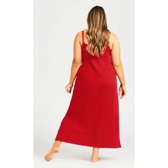 Women's Plus Size  Lace Trim Maxi Sleep Dress - red | AVENUE image {1}
