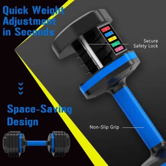 Adjustable Dumbbell - 55lb Single Dumbbell with Anti-Slip Handle, Adjust Weight by Turning Handle with Tray, Exercise Fitness Dumbbell for Full Body image {3}