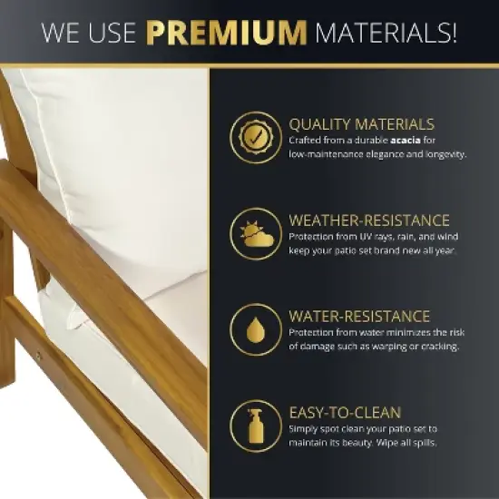 Kinger Home Cheryl 4-Piece Acacia Wood Patio Furniture Set Stylish Outdoor Patio Furniture with Waterproof Cushions image {2}