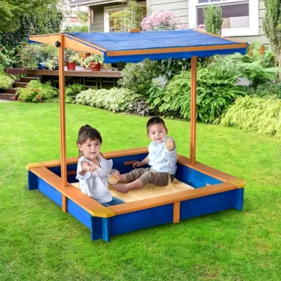 Teamson Kids Garden Outdoor Summer Children's Sand Box Wood / Blue TK-KF0003 image {7}