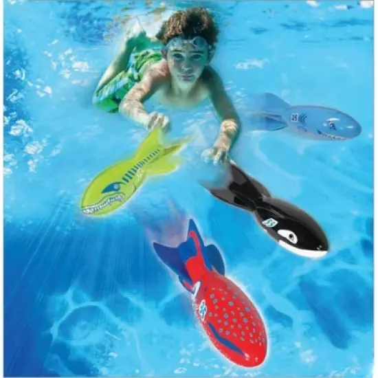 Banzai Swimming Pool Diving Toys Torpedo Beasts Sharks, 4 in a Pack, Ages 3+ image {1}