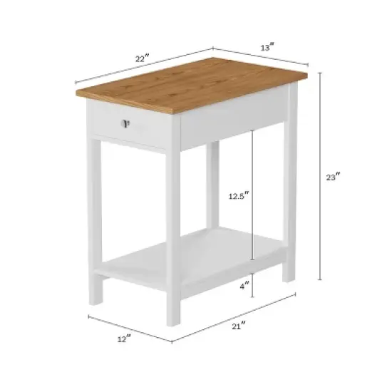 Hastings Home Narrow Side Table With Drawer and Storage Shelf - White/Honey Oak image {1}
