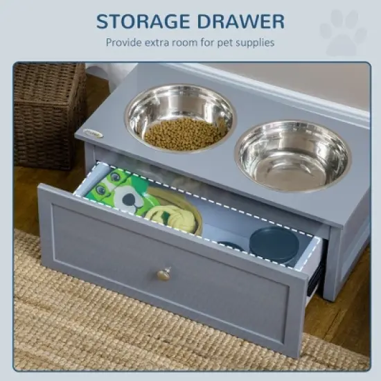 Gulches PawHut Elevated Dog Bowls, Pet Feeding Station for Medium Dogs, Indoor Use, 23.6" x 11.8" x 9.4", Gray image {7}