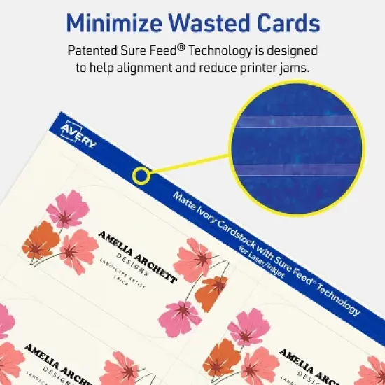 Avery Printable Leaf Business Cards, Sure Feed Technology, 2" x 3-1/2", Matte Ivory Cardstock, Print-to-The-Edge, Laser/Inkjet Printable, 80 Total image {6}