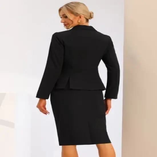 Allegra K Business 2 Piece Suit Set for Women's Long Sleeve Notched Lapel Peplum Blazer Pencil Skirts image {2}