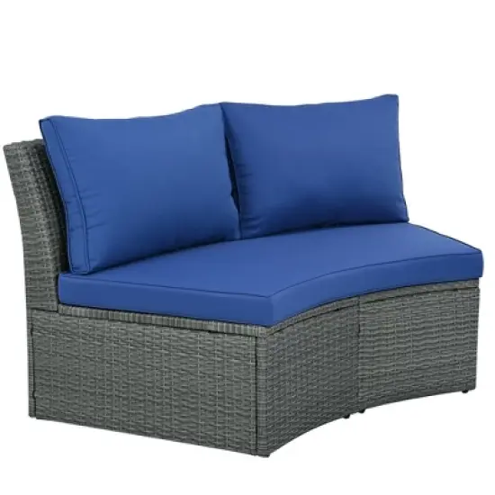 FIONECA 10-Piece Half Round Patio Rattan Sofa Set, Outdoor PE Wicker Sectional Conversation Set with Cushions, Free Combination, Blue image {13}