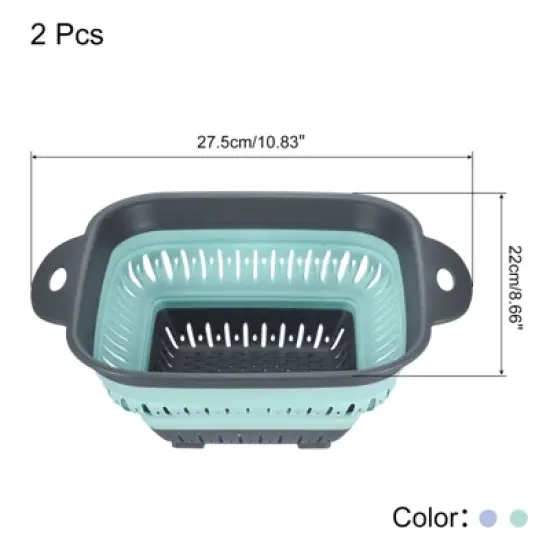 Unique Bargains Fruit Vegetable Washing Square Collapsible Silicone Colander with Handle 2 Pcs image {1}