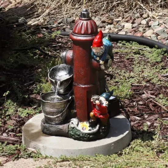 Sunnydaze 16"H Electric Polyresin Gnomes Climbing Fire Hydrant Outdoor Water Fountain with LED Light image {5}