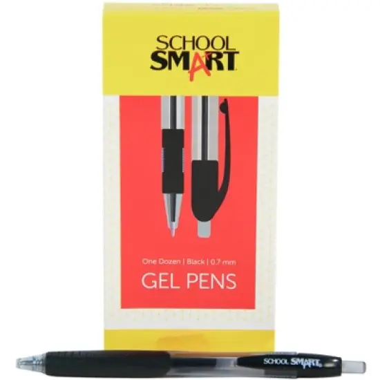 School Smart Retractable Gel Pens with Grip, Black Ink, Pack of 12 image {1}