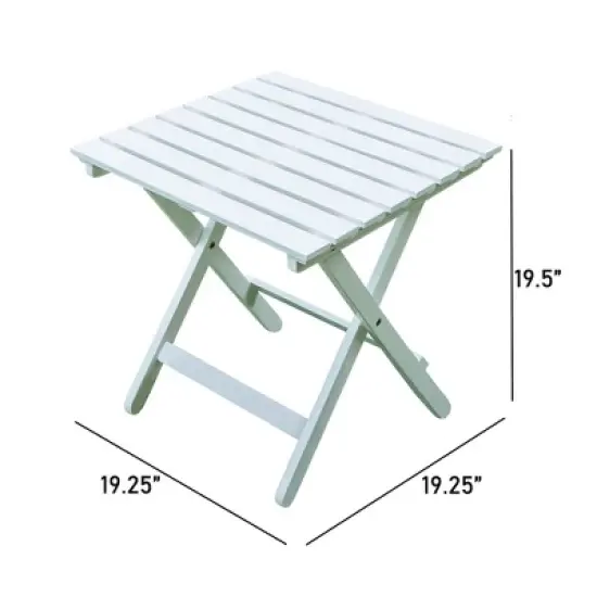 Merry Products Authentic Acacia Hardwood Compact Flat Folding Adirondack Slatted Side Table Outdoor Patio Furniture, White image {1}