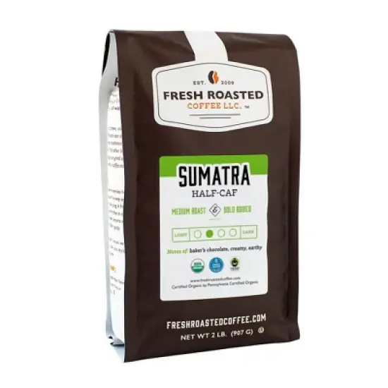 Fresh Roasted Coffee, Organic Sumatran Half Caf, Ground Coffee image {4}
