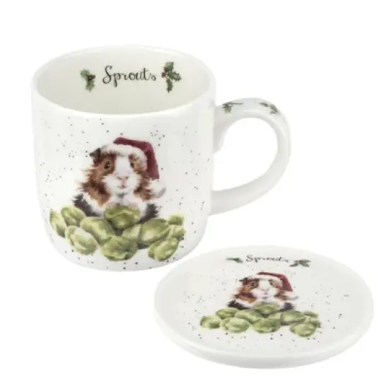 Royal Worcester Wrendale Designs Mug & Coaster Set, 11 Ounce Fine Bone China Holiday Mug Set with Beautiful Animals Motifs image {7}
