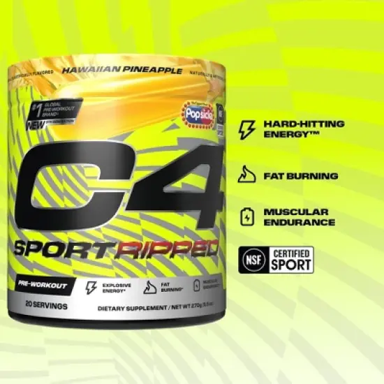 Cellucor C4 Sport Ripped Pre-Workout Powder - Popsicle Hawaiian Pineapple - 9.5oz/20 Servings image {2}