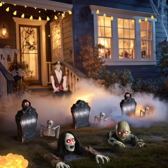 Yescom 15" Animated Halloween Tombstone & Half Skeleton with 6" Zombie Groundbreaker Black image {2}