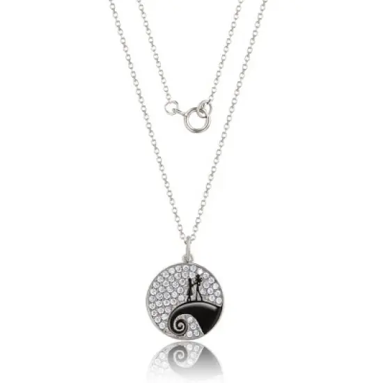 Disney The Nightmare Before Christmas Womens Sterling Silver and Cubic Zirconia Jack and Sally Moon Necklace, 18'' image {4}