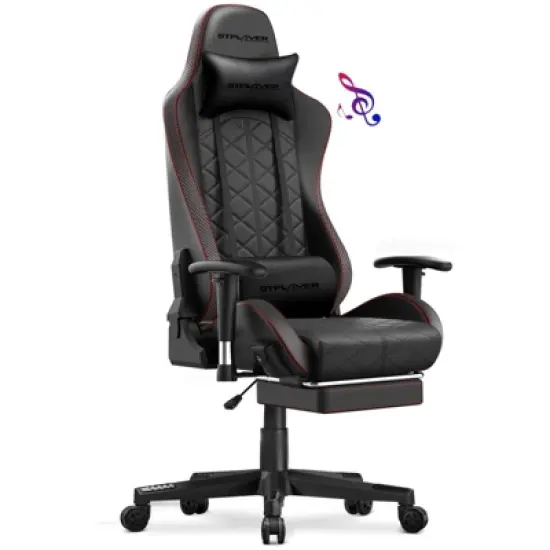 GTPLAYER Gaming Chair with Bluetooth Speakers and Footrest High Back Office Chair Red image {8}