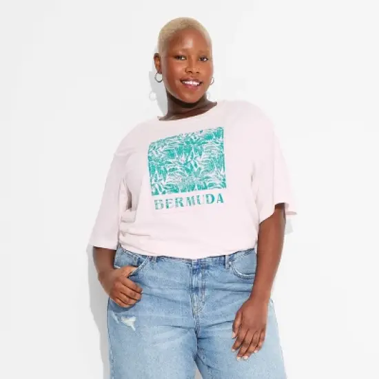 Women's Bermuda Oversized Short Sleeve Graphic T-Shirt - Pink image {3}