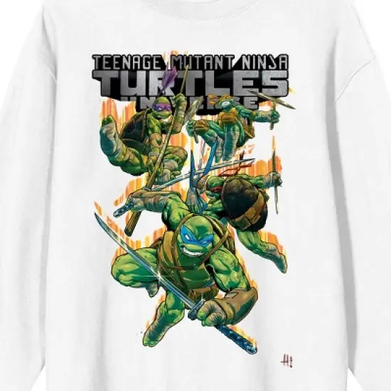 World Of TMNT Ninja Turtles With SwordsCrew Neck Long Sleeve White Adult Sweatshirt image {1}