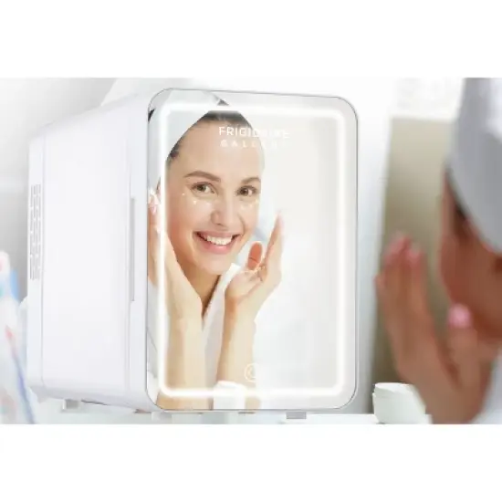 Frigidaire Gallery 9 Can Beauty Lighted Mirror Fridge - White: Countertop Beverage Refrigerator, Thermoelectric Cooling image {1}