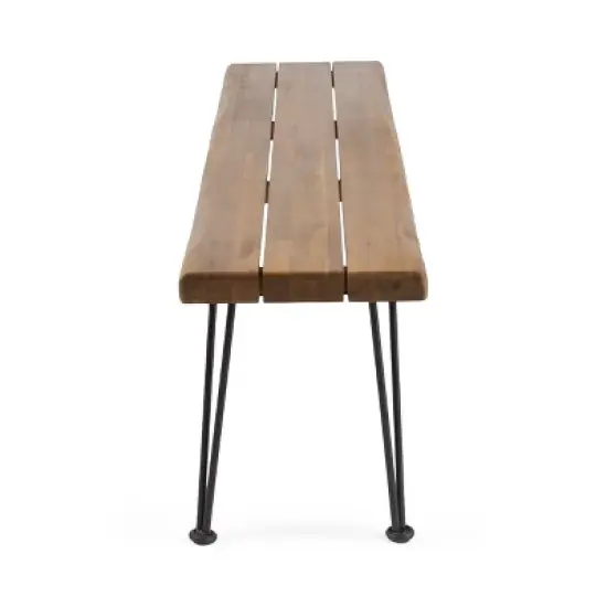 GDFStudio Avy Outdoor Industrial 62" Acacia Wood Bench with Hairpin Legs, Teak image {3}