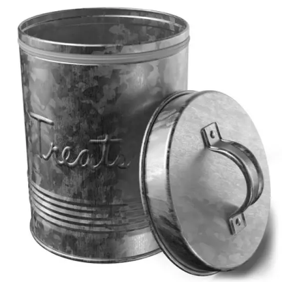 Amici Pet Retro Treats Storage Canister, 72 oz. , Galvanized Metal image {3}