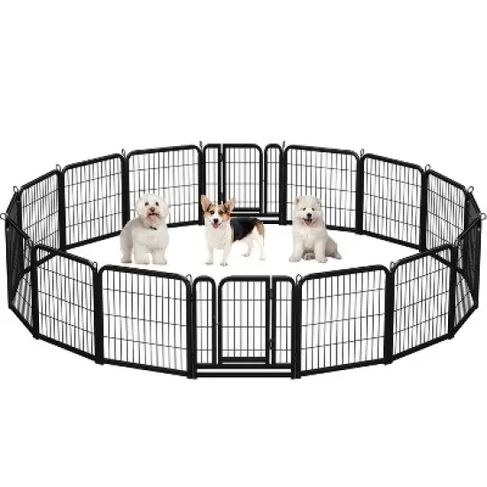 Yaheetech 16 Panels Dog Playpen Metal Pet Playpen, Black image {7}