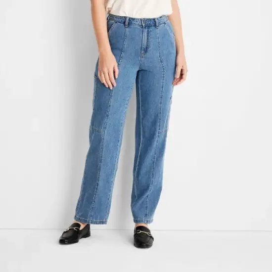 Women's Cargo Patchwork Straight Pant - Future Collective&trade; with Reese Blutstein Blue Denim image {3}