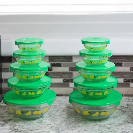 20 PC set Glass Bowl Set with Lid - Citrus image {3}