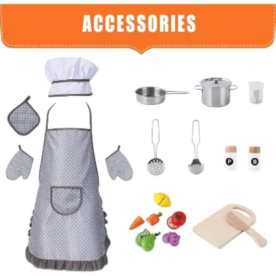 Play Kitchen for Kids, Wooden Play Kitchen with Toy Storage System image {1}