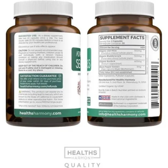 Advanced Irish Sea Moss Capsules, Digestive & Immune System Support, Health's Harmony, 60, 120 or 180ct image {3}