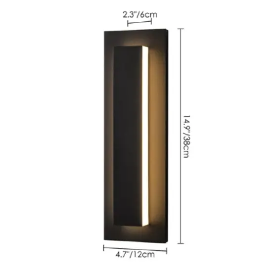 Rennnsan Varnell 15"-26"H Hardwired Rectangle Aluminum Modern LED Dimmable Outdoor Wall Sconce in Black image {2}