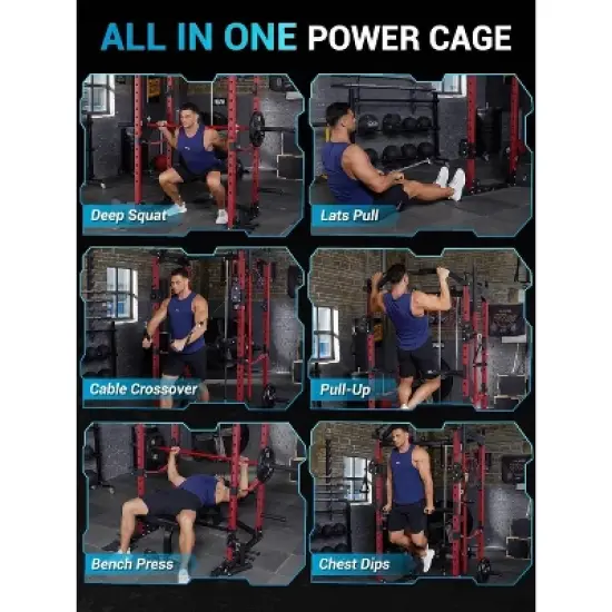 Acekool Power Cage, Multi-Functional Home Gym Squat Rack with Cable System, 1600LB Capacity, Over 20 Attachments, Black image {5}