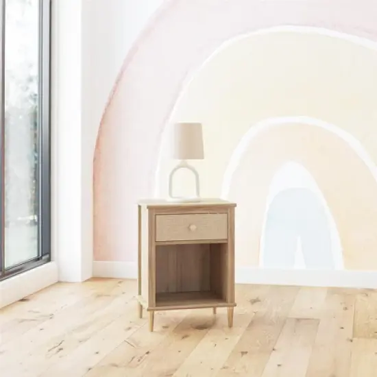 Shiloh Nightstand with Drawer and Lower Shelf, Natural and Rattan image {1}