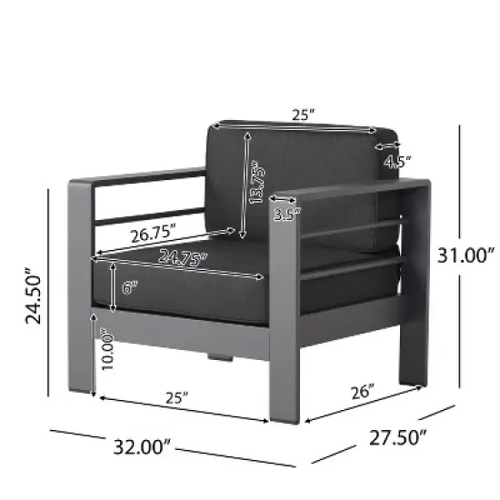 Cape Coral 5pc Aluminum Chat Set: Weather-Resistant, Modern Design - Christopher Knight Home image {9}