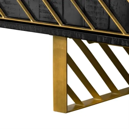 Monaco Rectangular Sideboard Black Wood/Antiqued Brass - Armen Living image {6}