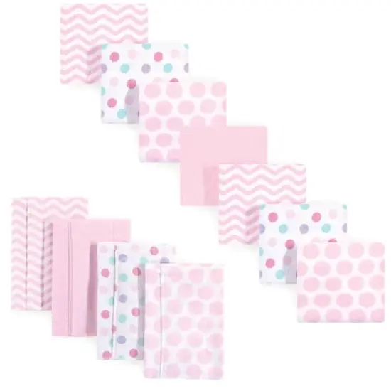 Luvable Friends Infant Girl Cotton Flannel Burp Cloths and Receiving Blankets, 11-Piece, Pink Chevron, One Size image {1}